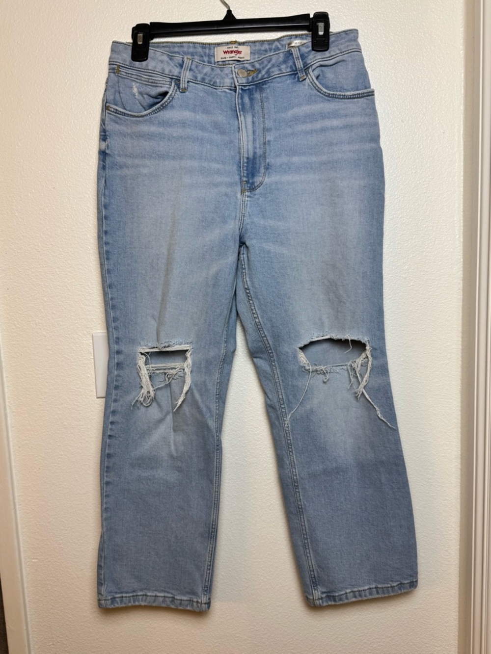 Wrangler Light Blue Ripped High Rise True Straight Crop Jeans 12